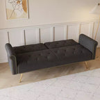 Canapé convertible en bois et velours 177cm L x 87.6cm H