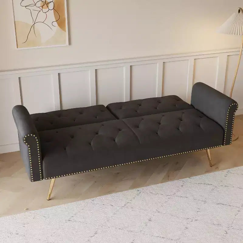 Canapé convertible en bois et velours 177cm L x 87.6cm H