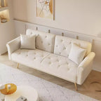 GDFStudio Ubon Modern 70 Wooden Velvet Upholstered Sofa Bed with Nail Head Trim and Throw Pillow