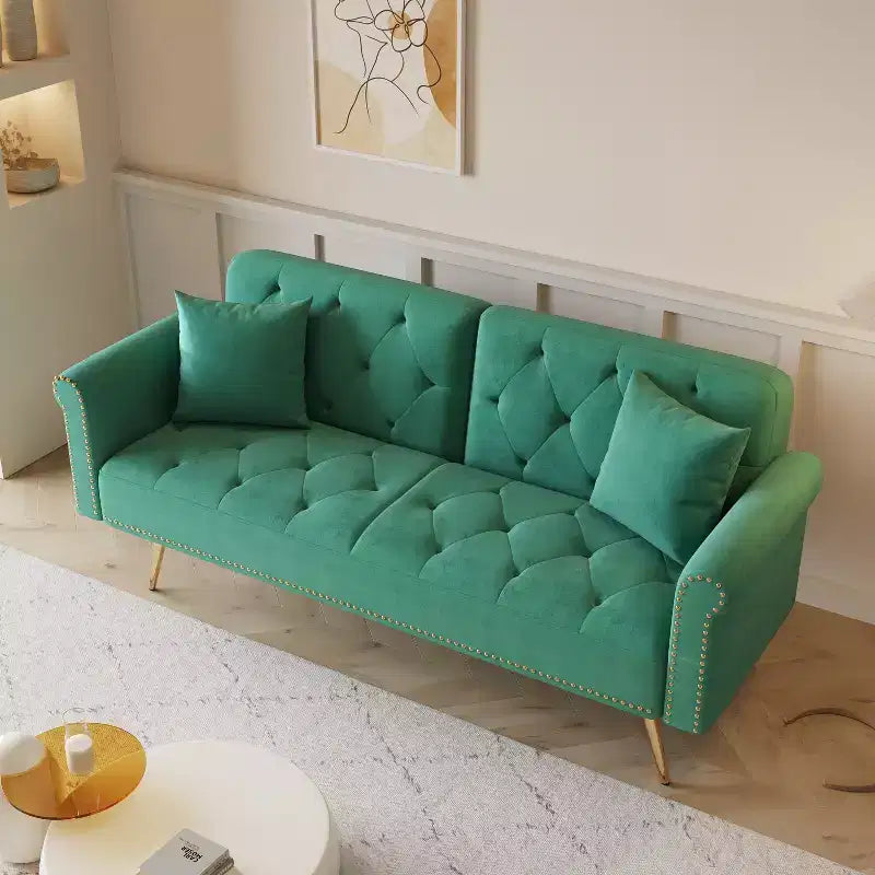 Canapé convertible en bois et velours 177cm L x 87.6cm H