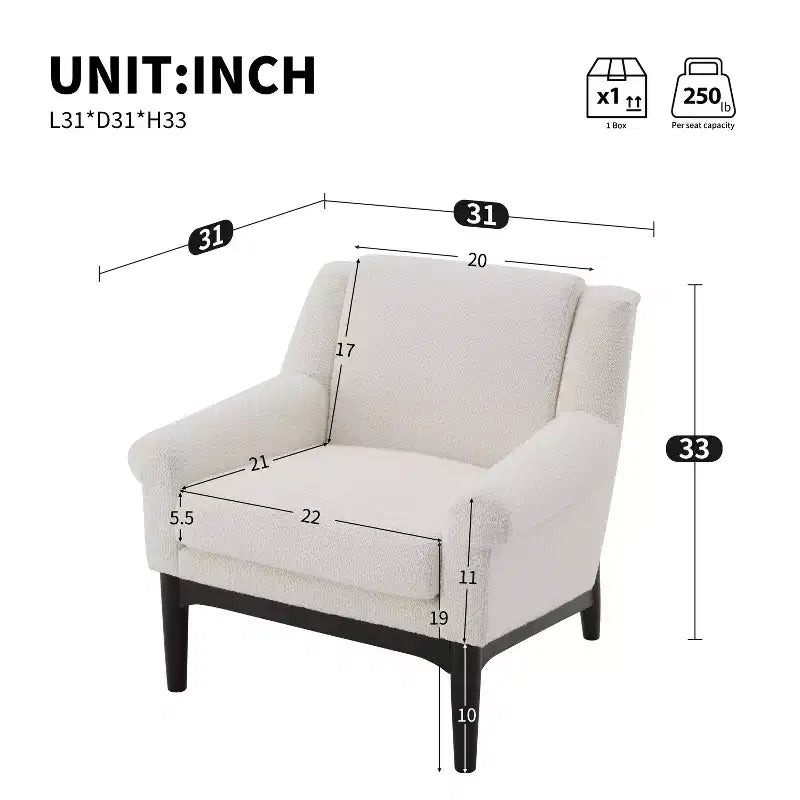 Fauteuil d'appoint à accoudoirs évasés en pin et contreplaqué 31''L x 33''H