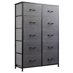 Metal Frame 10-Tier Fabric Drawer Cabinet, Gray Tall Vanity Storage Tower, Bedroom Living Room Closet Multifunctional Organizer