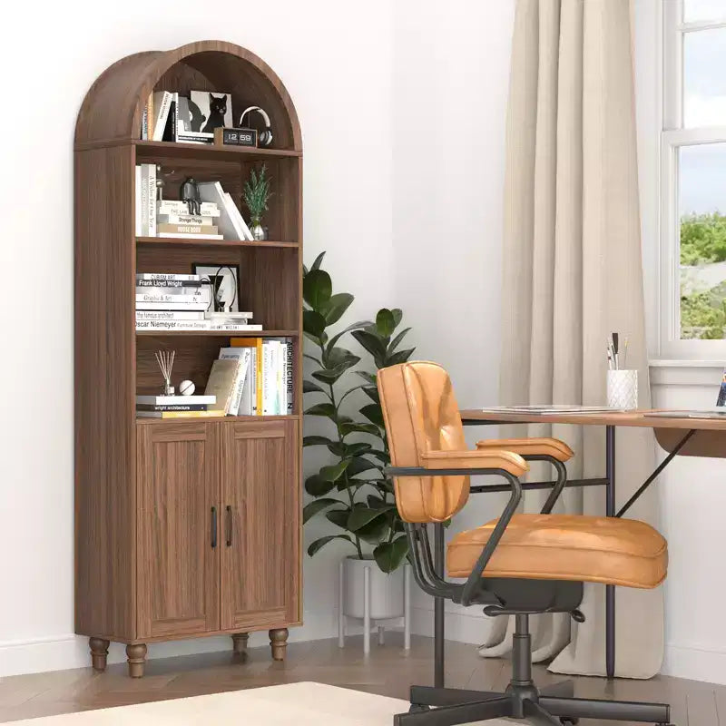 Étagère en MDF avec arche, 2 portes et étagères réglables 60 cm L x 180 cm H