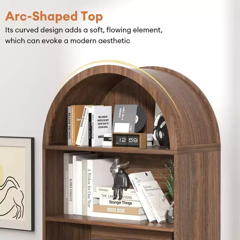Étagère en MDF avec arche, 2 portes et étagères réglables 60 cm L x 180 cm H