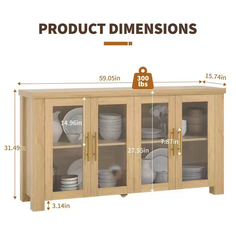 Buffet en placage de bois avec portes en verre trempé