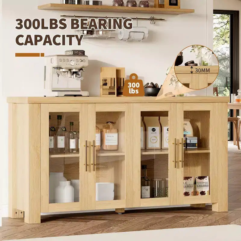Buffet en placage de bois avec portes en verre trempé
