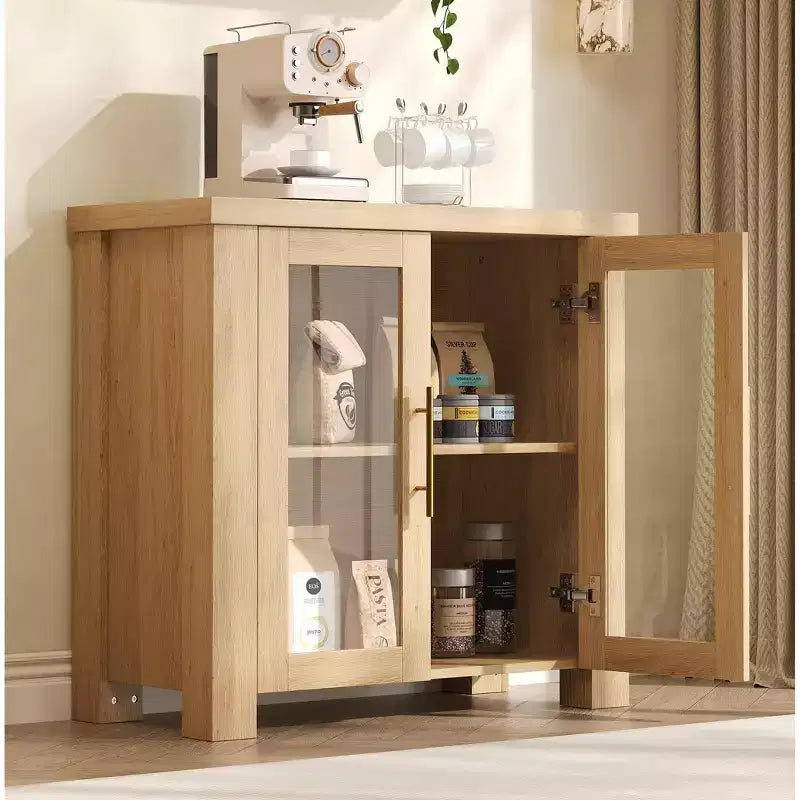 Buffet en placage de bois avec portes en verre trempé