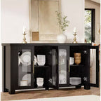 Buffet en placage de bois avec portes en verre trempé