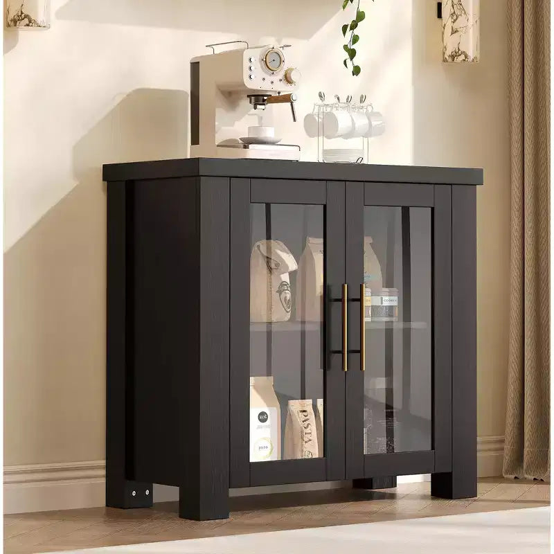 Buffet en placage de bois avec portes en verre trempé