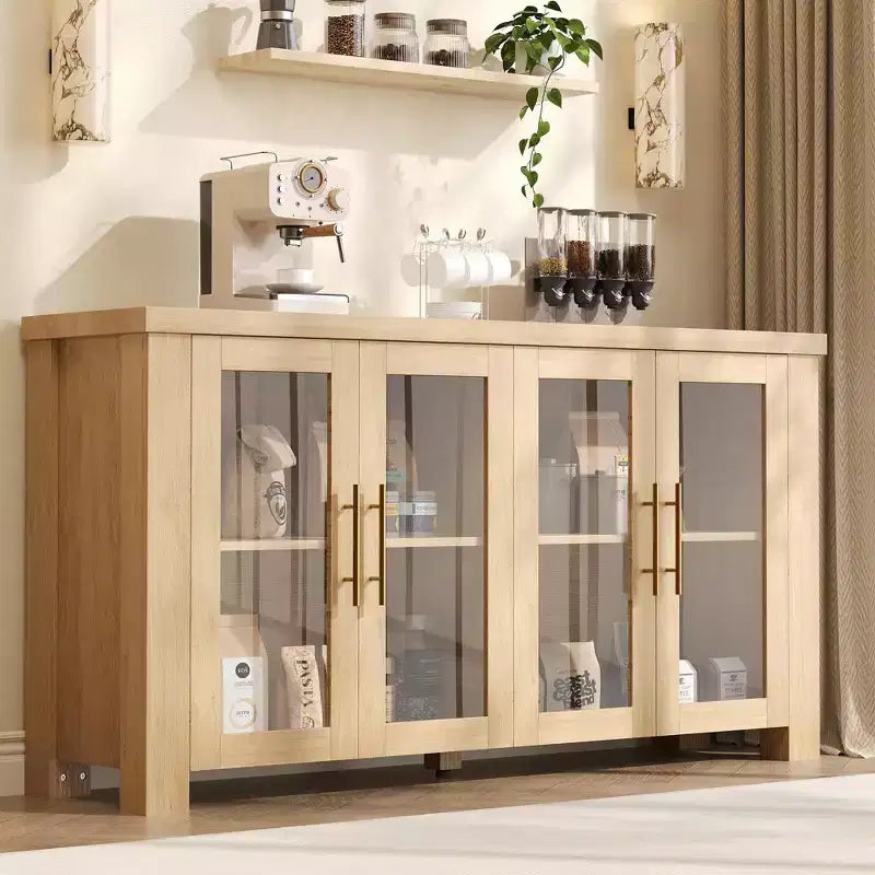 Buffet en placage de bois avec portes en verre trempé