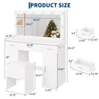 Coiffeuse en MDF 114 cm avec miroir et tabouret de rangement, blanc