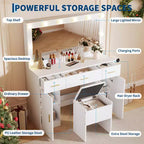 Coiffeuse en MDF 114 cm avec miroir et tabouret de rangement, blanc