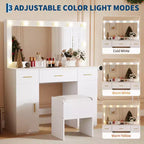 Coiffeuse en MDF 114 cm avec miroir et tabouret de rangement, blanc