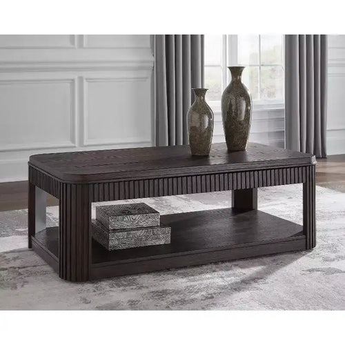 Signature Design by Ashley Carlibrie Lift Top Coffee Table, Brown Contemporary Cocktail Table with Shelf and Casters