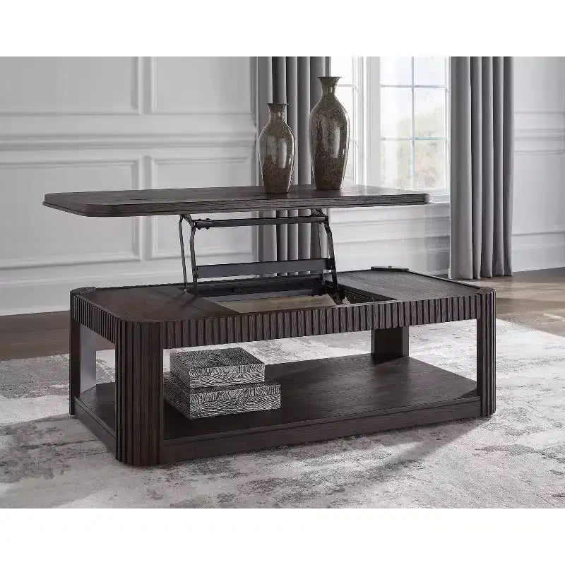 Table basse relevable en bois massif avec roulettes 17''H x 48''W x 25.88''D