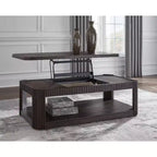 Table basse relevable en bois massif avec roulettes 17''H x 48''W x 25.88''D