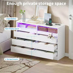 Commode à 6 tiroirs en MDF avec bande LED et prises électriques 60 cm (l) x 98 cm (H)