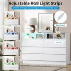 Commode à 6 tiroirs en MDF avec bande LED et prises électriques 60 cm (l) x 98 cm (H)