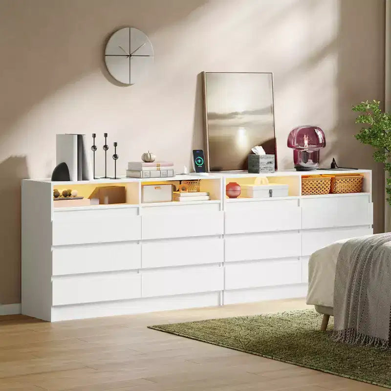 Commode à 6 tiroirs en MDF avec bande LED et prises électriques 60 cm (l) x 98 cm (H)