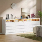 Commode à 6 tiroirs en MDF avec bande LED et prises électriques 60 cm (l) x 98 cm (H)