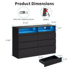 Commode à 6 tiroirs en MDF avec bande LED et prises électriques 60 cm (l) x 98 cm (H)