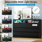 Commode à 6 tiroirs en MDF avec bande LED et prises électriques 60 cm (l) x 98 cm (H)