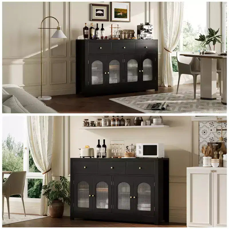 Buffet bahut en aggloméré avec portes cannelées en acrylique 140 cm L