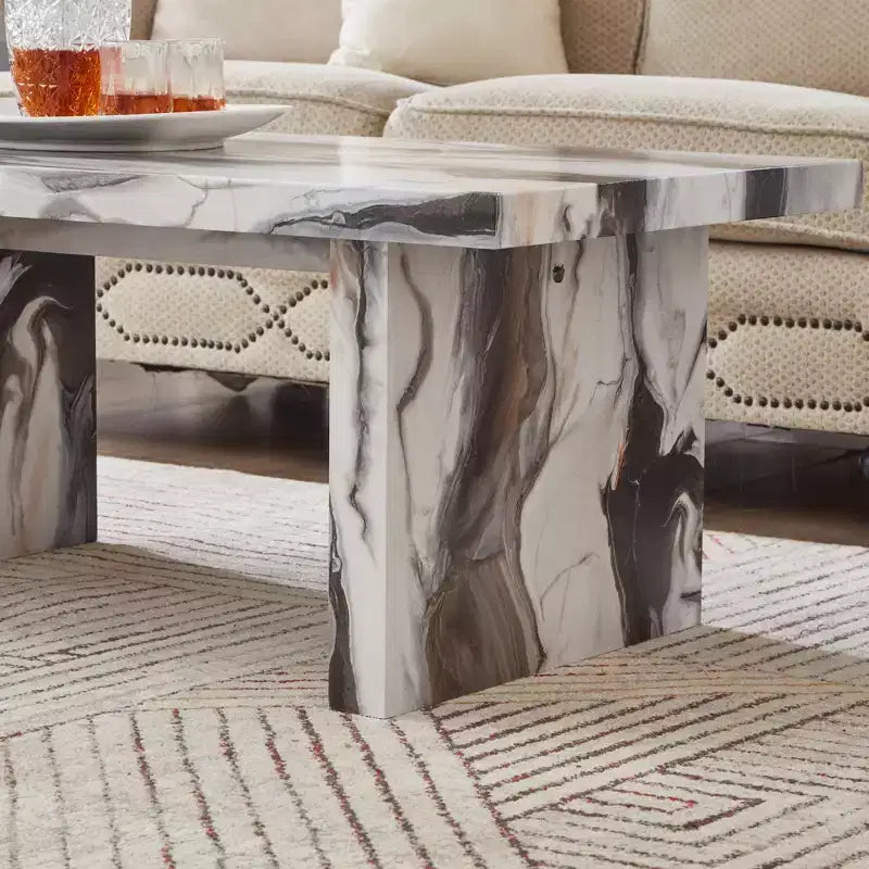 Table basse en MDF aspect marbre 45,7 cm (H) x 111,8 cm (L) x 59,7 cm (P)