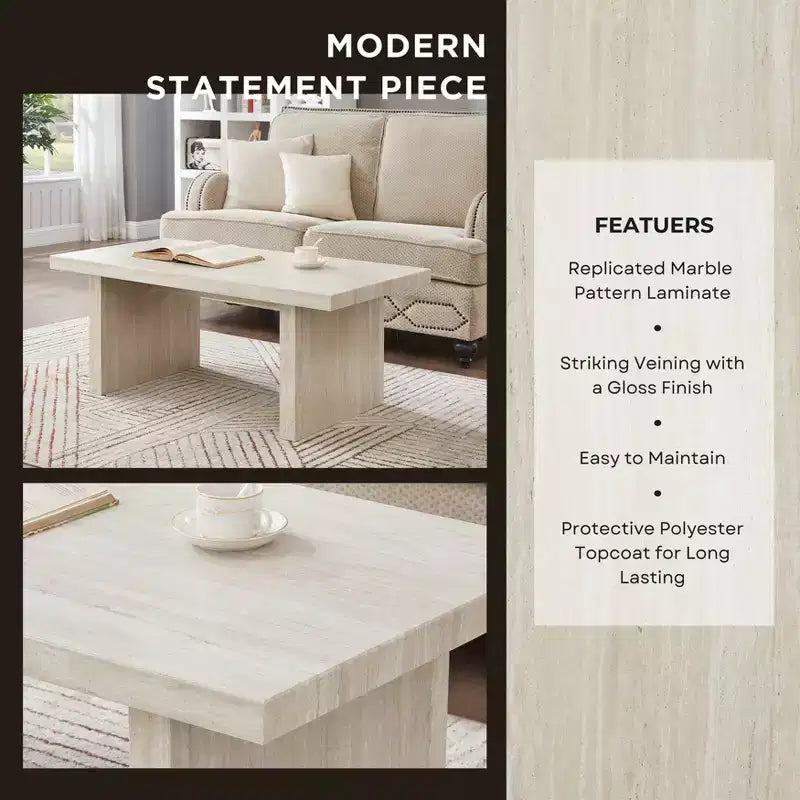 Table basse en MDF aspect marbre 45,7 cm (H) x 111,8 cm (L) x 59,7 cm (P)