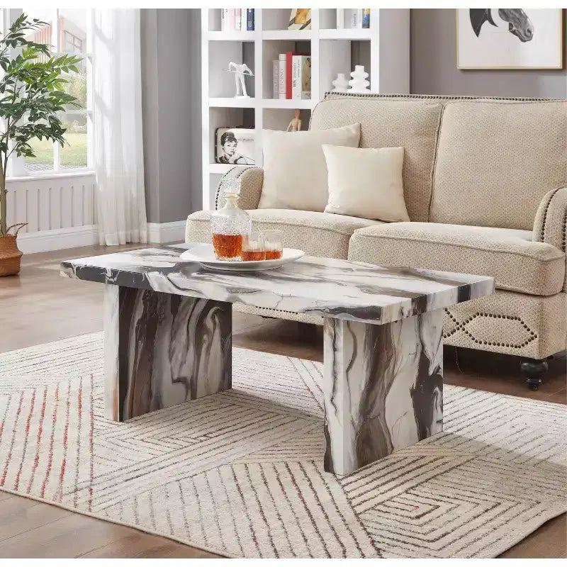 Table basse en MDF aspect marbre 45,7 cm (H) x 111,8 cm (L) x 59,7 cm (P)